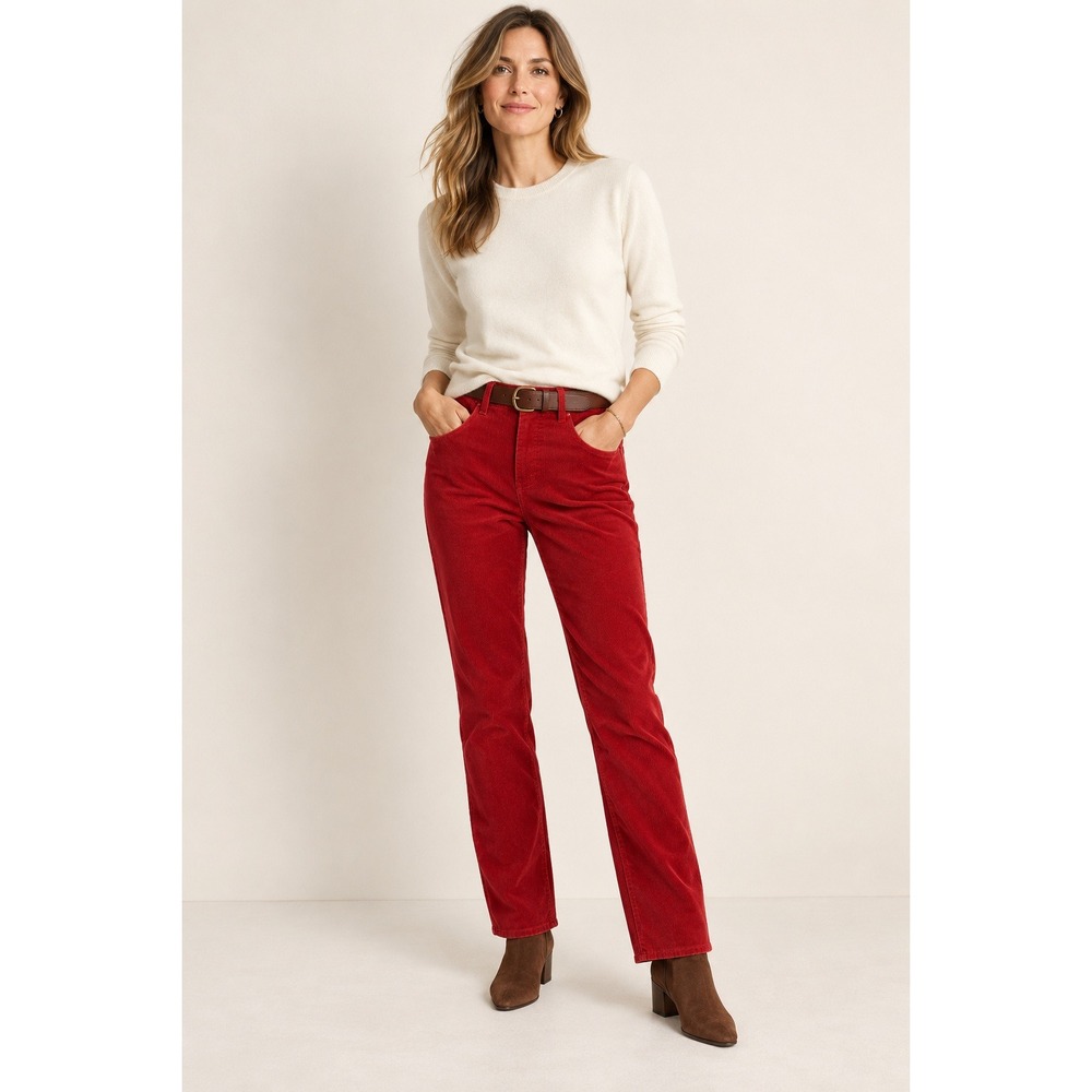 Talbots Corduroy Pants Womens 16 Red Heritage Straight Leg Stretch